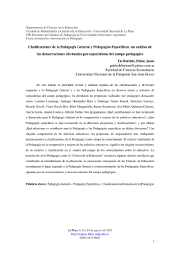 Clasificaciones de la Pedagogía General y Pedagogías Específicas