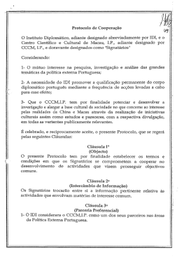 Protocolo de Cooperação O Instituto Diplomático, adiante