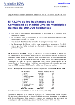 El 73,3% de los habitantes de la Comunidad de Madrid vive en