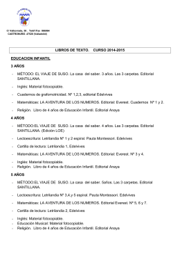 LIBROS DE TEXTO. CURSO 2014-2015 EDUCACION INFANTIL 3