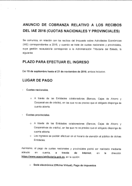 Anuncio de cobranza relativo al IAE 2016