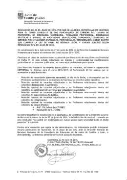 Resumen de adjudicación de destinos al Profesorao de - Stecyl-i