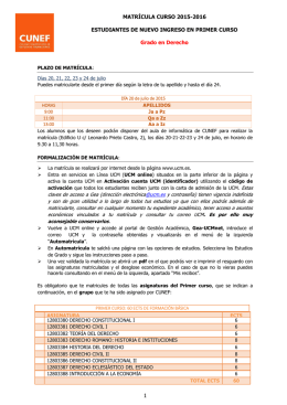 MATRÍCULA CURSO 2015-2016 ESTUDIANTES DE NUEVO