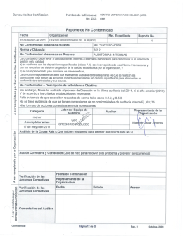 Reporte de No Conformidad - Centro Universitario del Sur