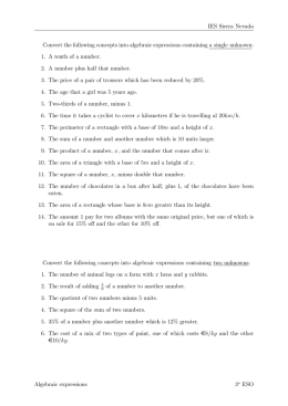 IES Sierra Nevada Convert the following concepts into algebraic