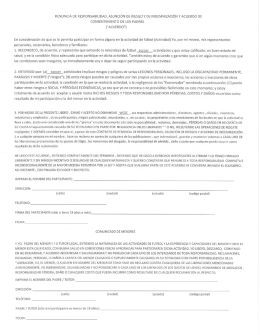 RENUNCIA DE RESPONSABILIDAD, ASUNCIÓN DE RIESGO Y DE