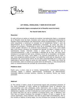 LEY MORAL, MORALIDAD, Y BIEN EN SÍ EN KANT - El Búho