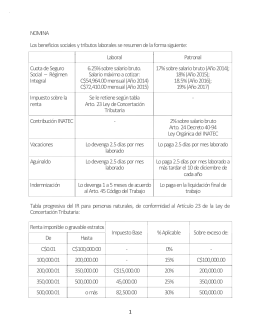 NOMINA Los beneficios sociales y tributos laborales se resumen de