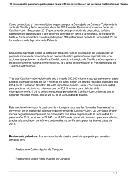 20 restaurantes palentinos participarán hasta el 15