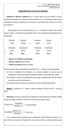 “CÓMO IDENTIFICAR AL REACTIVO LIMITANTE” Definición de