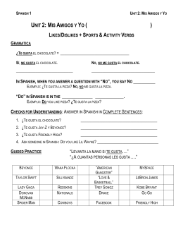 Spanish 1 - Me Gusta + Activity Verbs