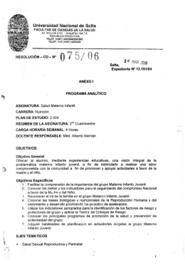 Salud Materno Infantil - Universidad Nacional de Salta