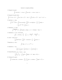 Answers to sample problems. 1. Integrate by parts. ∫ x sinx dx
