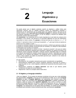 Lenguaje Algebraico y Ecuaciones - Facultad de Ciencias Físico