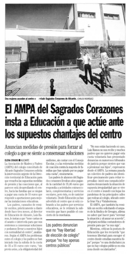 El AMPA del Sagrados Corazones insta a Educación a que actúe