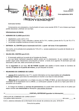 E.S.O. Curso 2016/17 9 de septiembre 2016 Estimadas familias