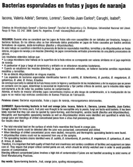 Bacterias esporuladas en frutas y jugos de naranja