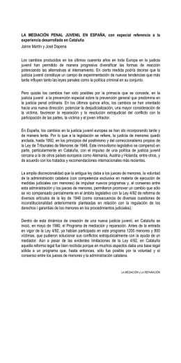 LA MEDIACIÓN PENAL JUVENIL EN ESPAÑA, con especial