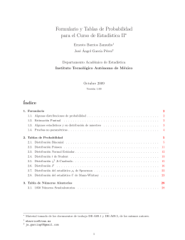 Formulario y Tablas de Probabilidad para el Curso de Estad´ıstica II∗