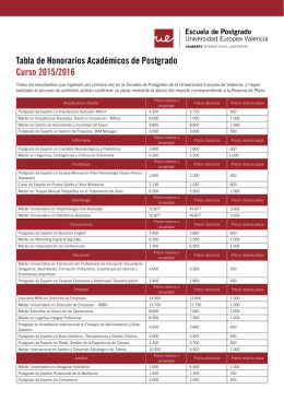 Tabla de Honorarios Académicos de Postgrado Curso 2015/2016