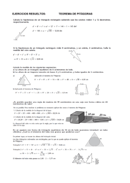 EJERCICIOS RESUELTOS: TEOREMA DE PITÁGORAS