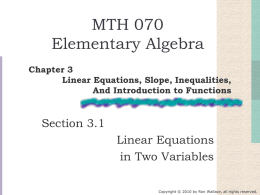 MTH 060 Elementary Algebra I