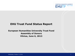 EHU Trust Fund status report, June 2013